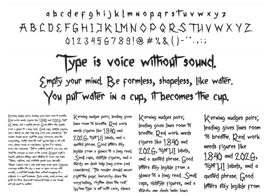 Shenttpuro specimen sheet