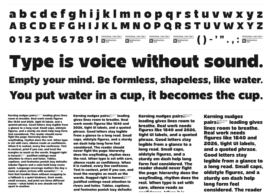 Mensch specimen sheet