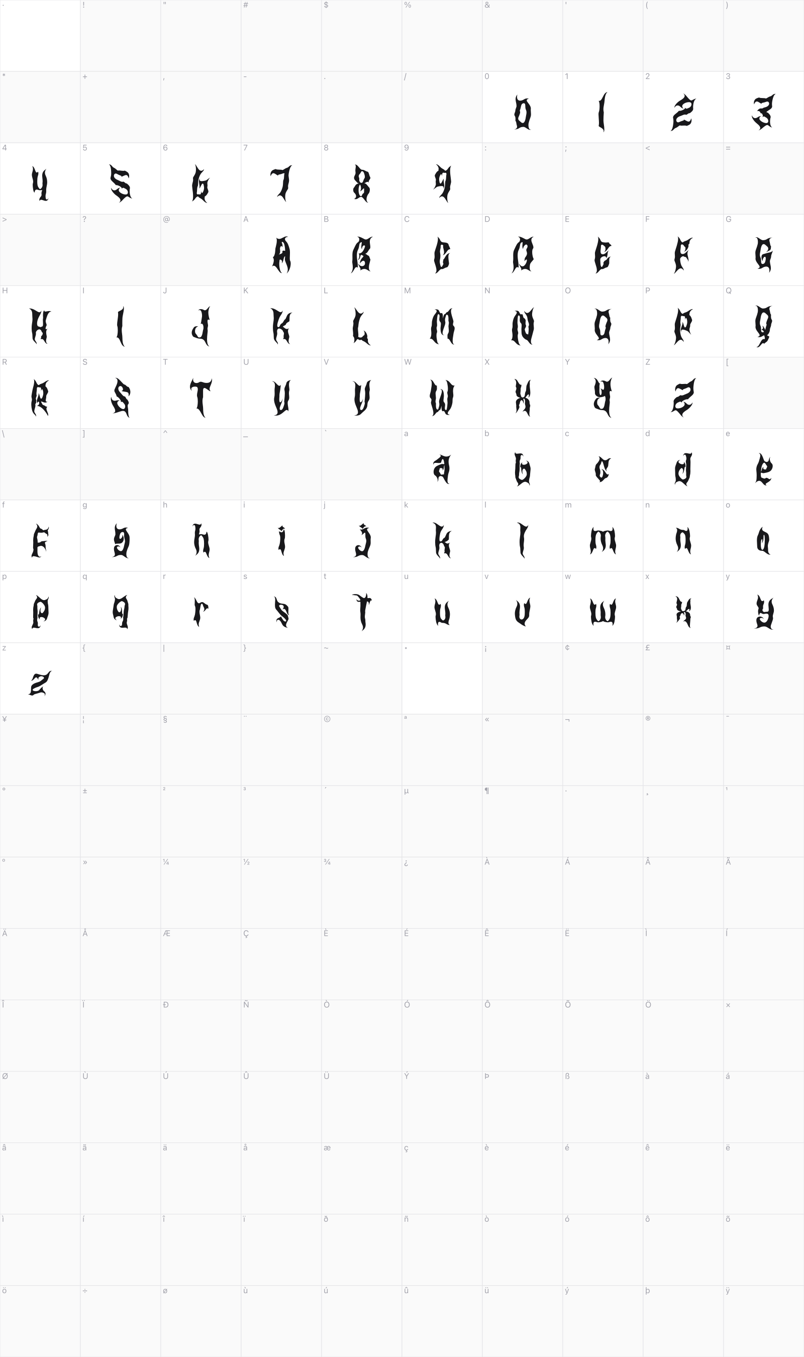 Ghost Jack glyph table