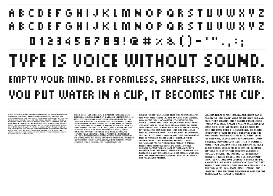 PixelTiny specimen sheet