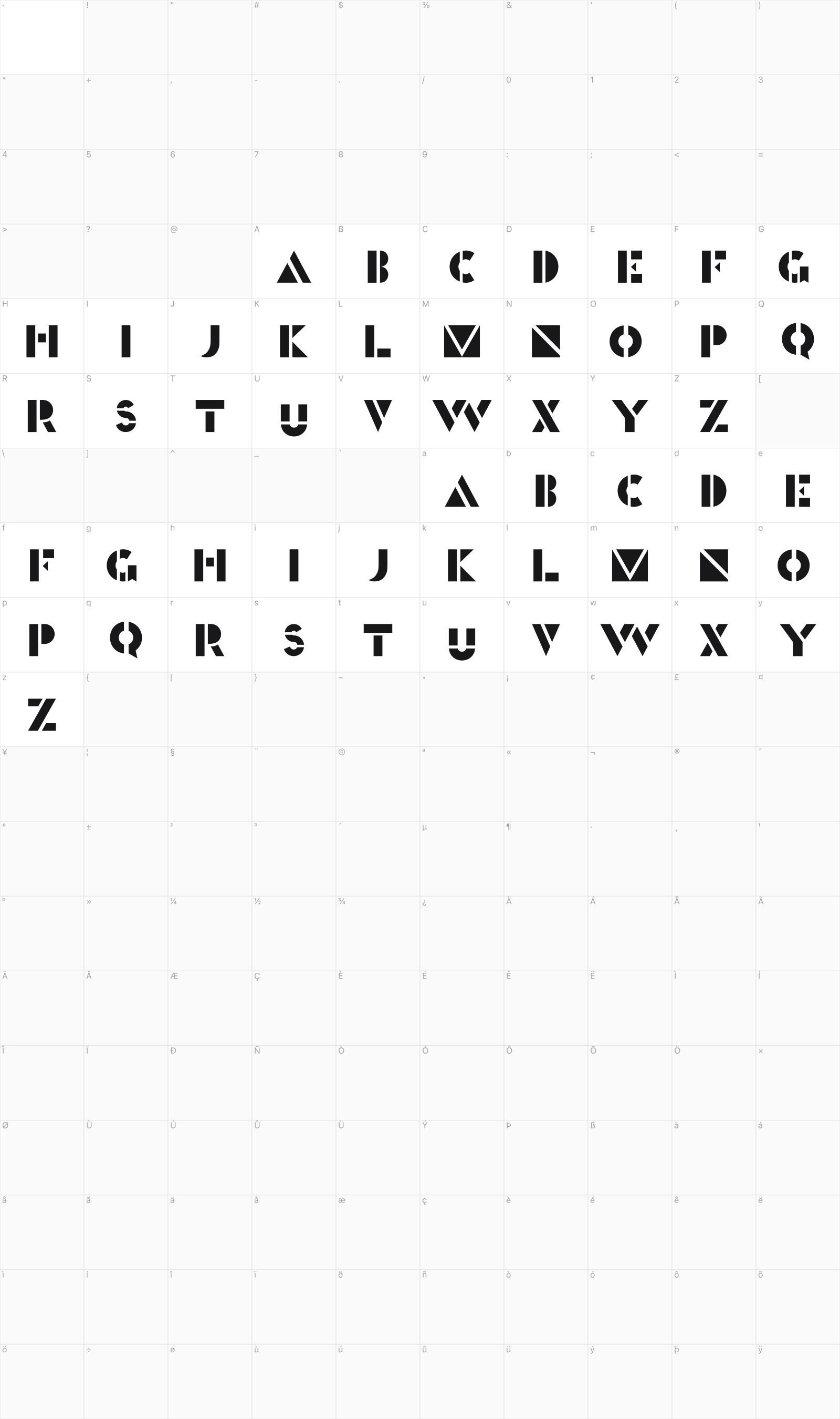 Generals glyph table