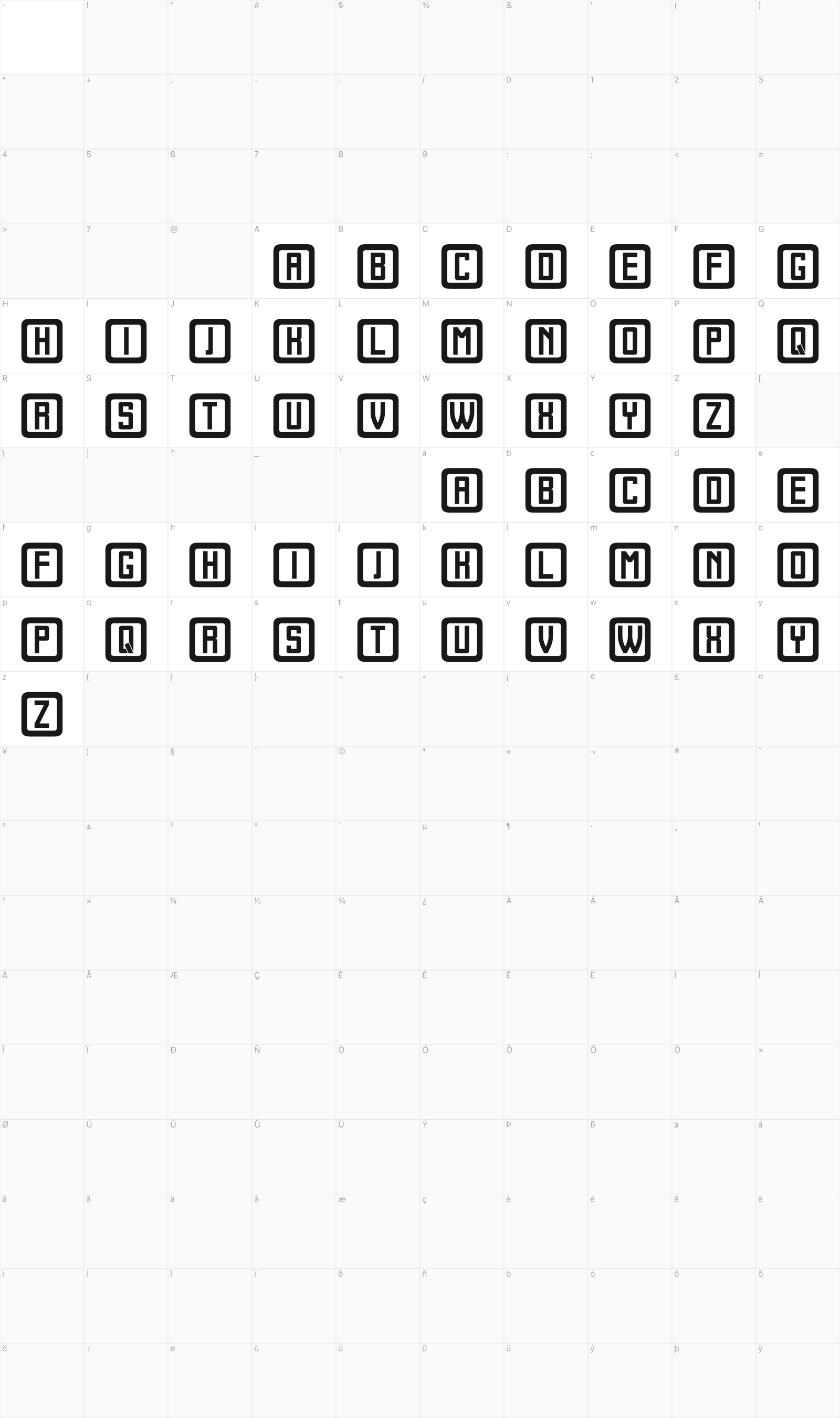 Oberding glyph table