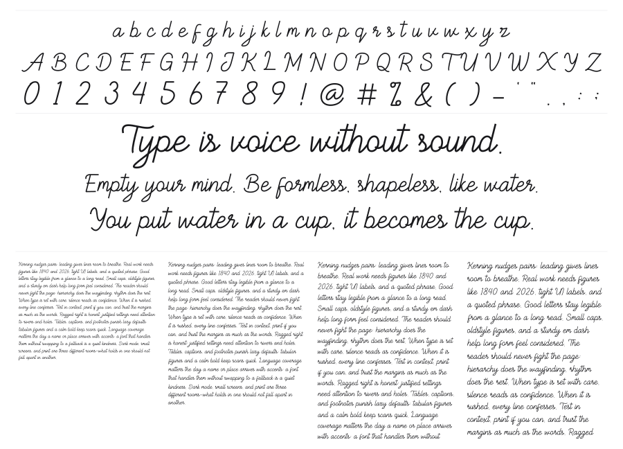 Ballock Script specimen sheet
