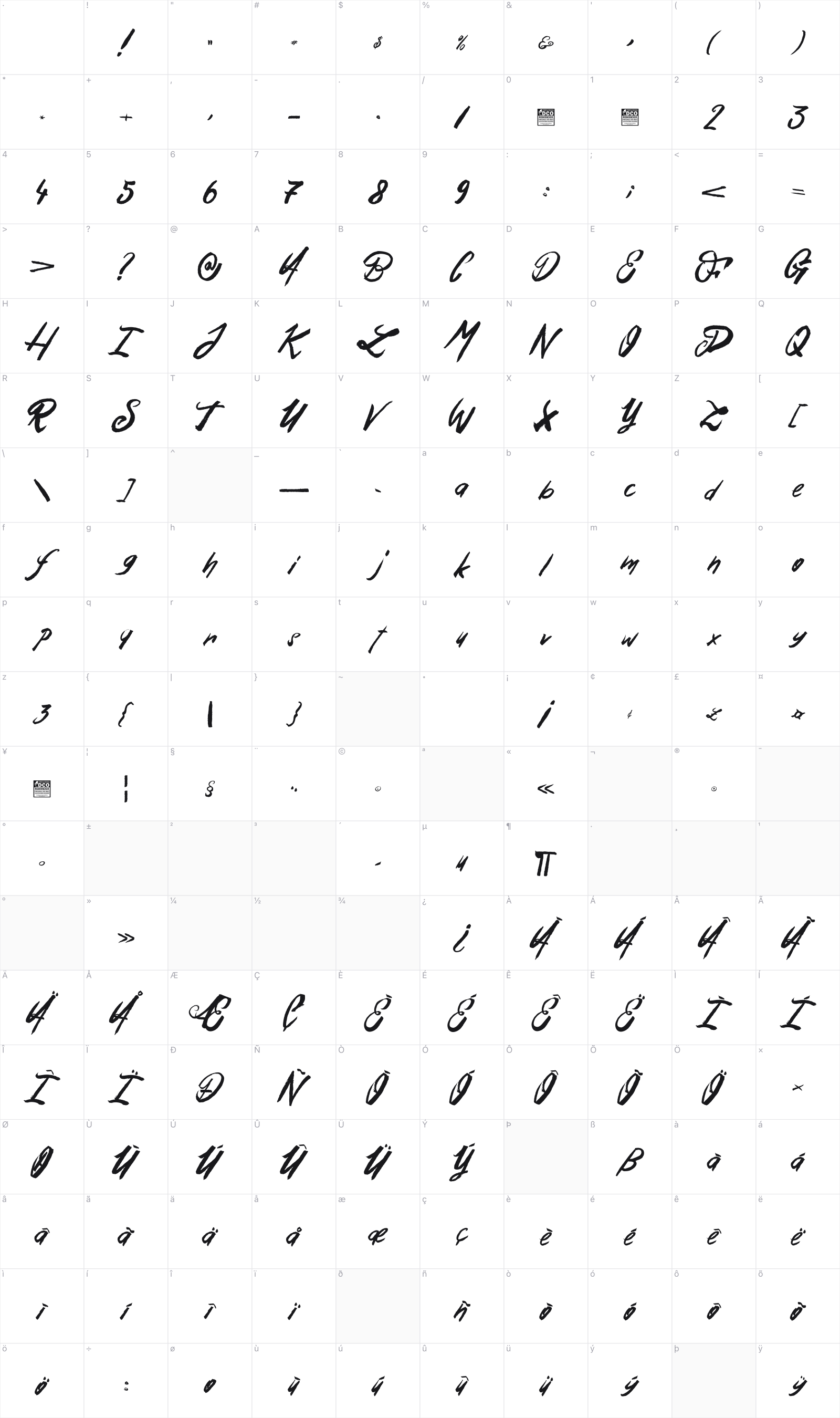 Esteban&Solina glyph table