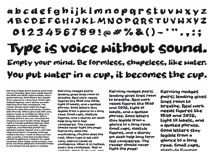 Onstreet specimen sheet
