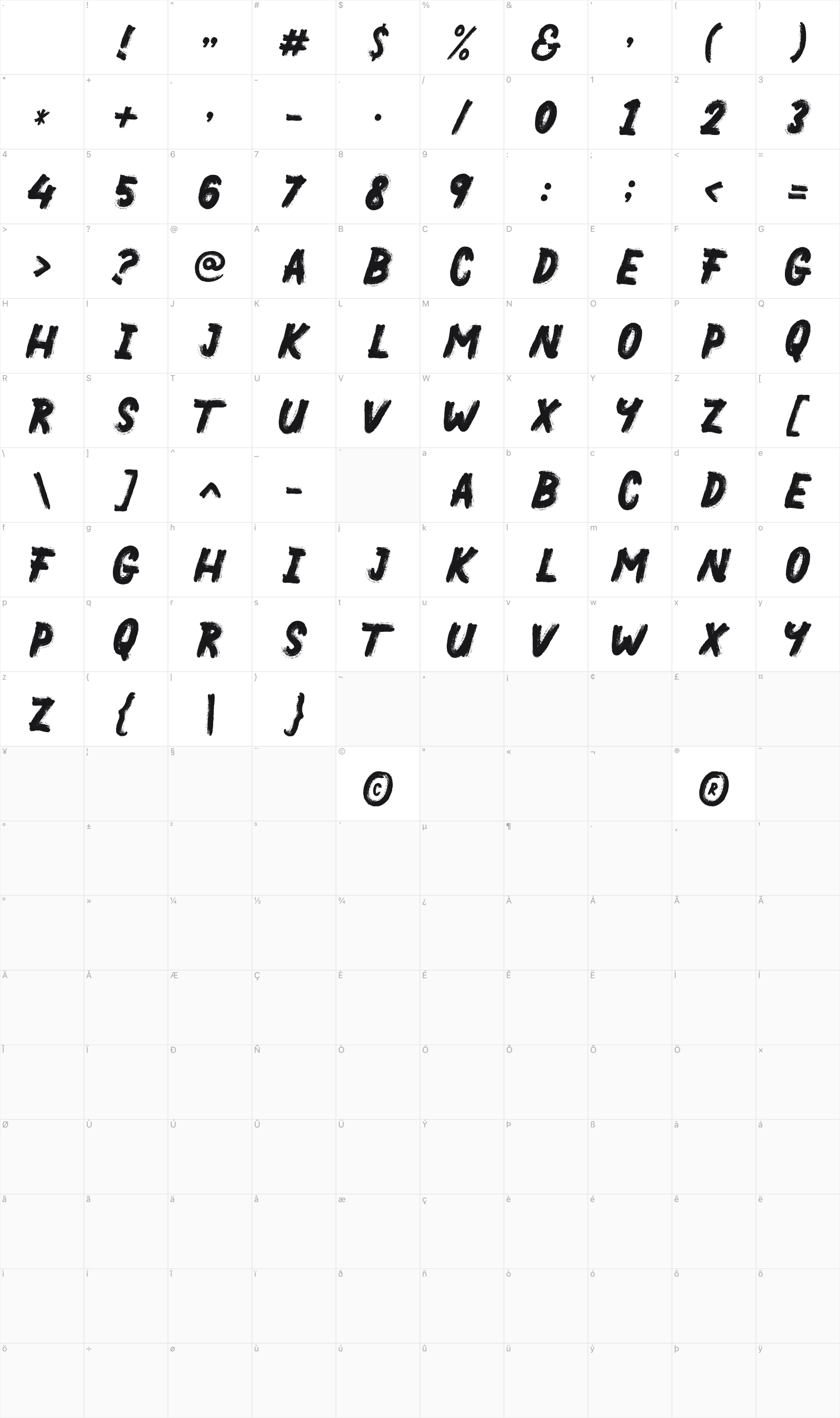 Thank You Kobe glyph table