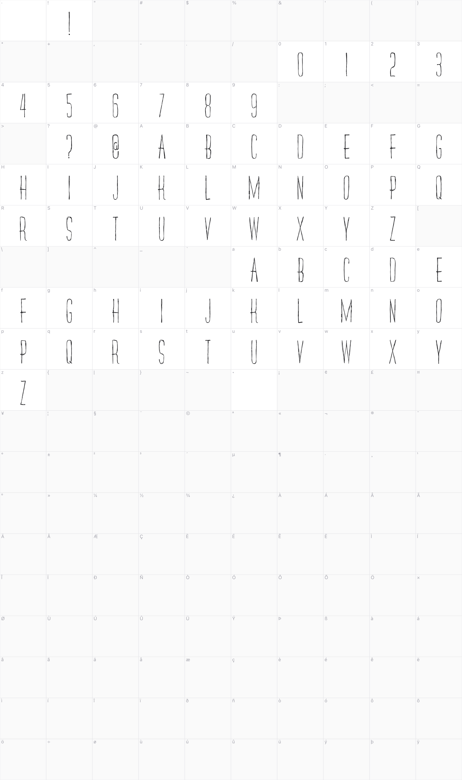 Redlight District glyph table