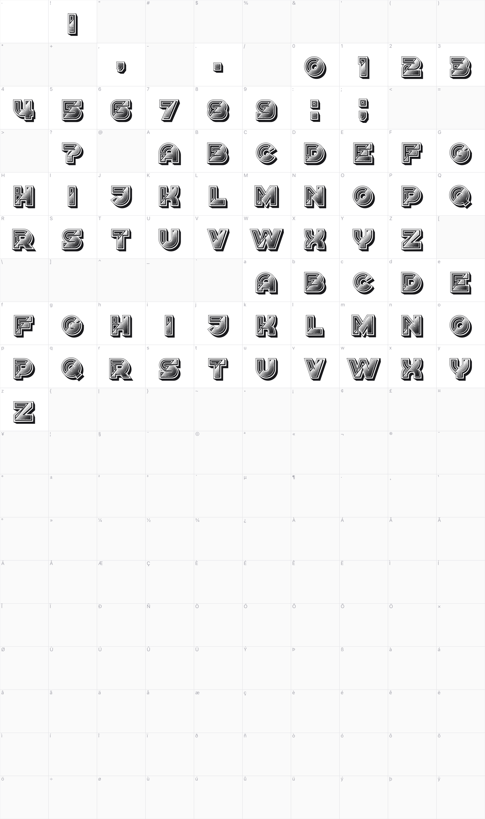 Erkekler glyph table