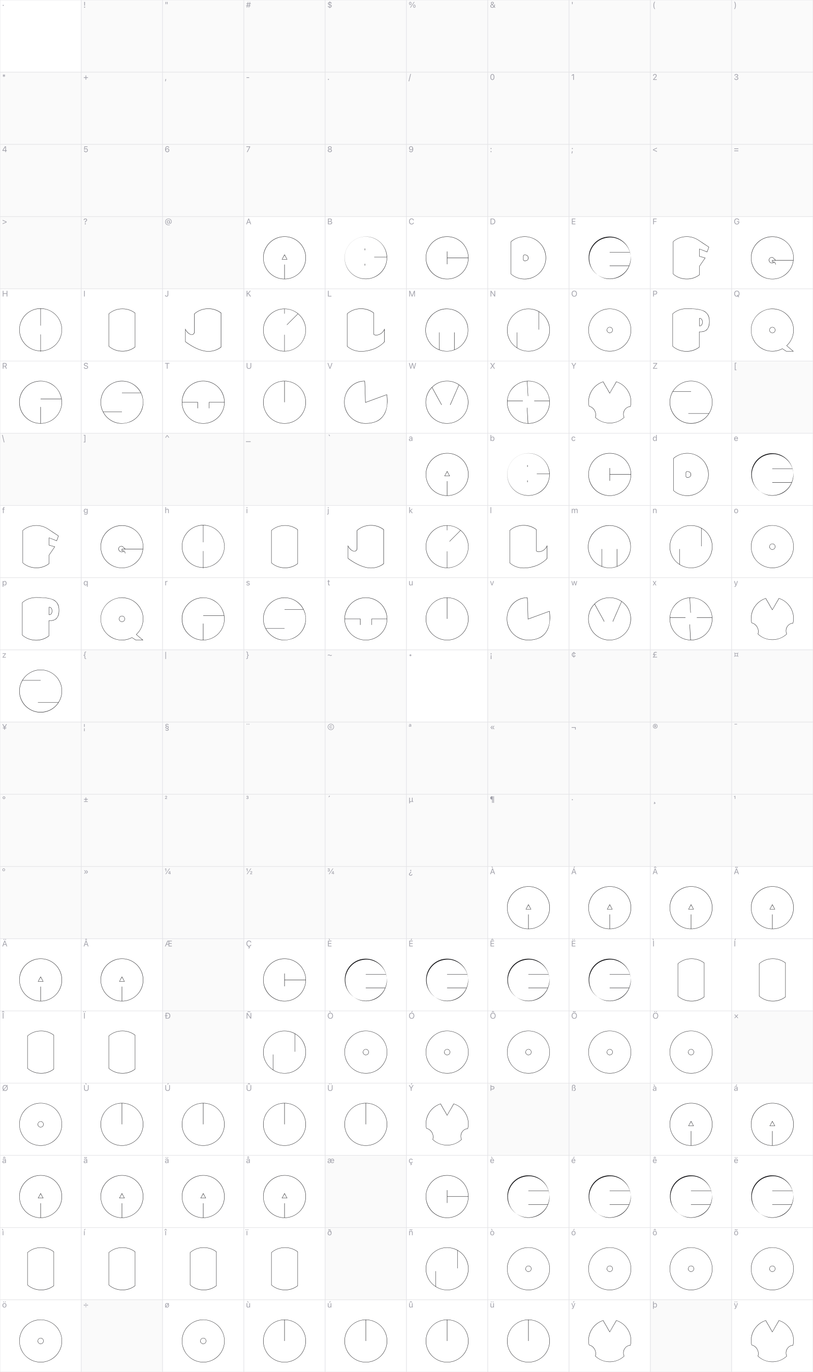 Circle Face glyph table