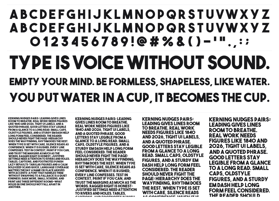 The Bold Font specimen sheet