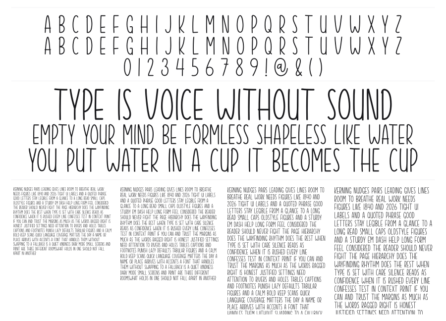 Creativity specimen sheet