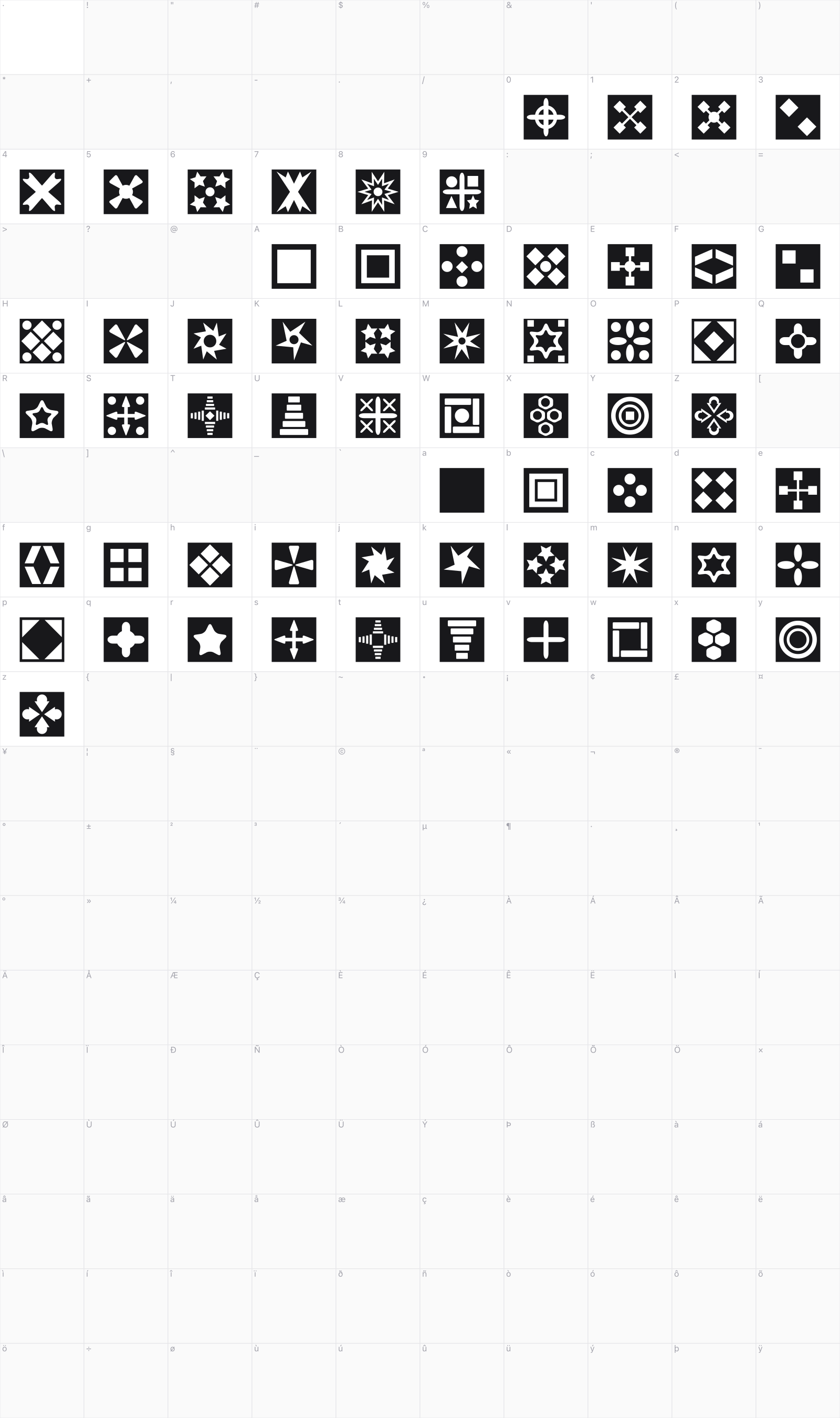 Square Things glyph table