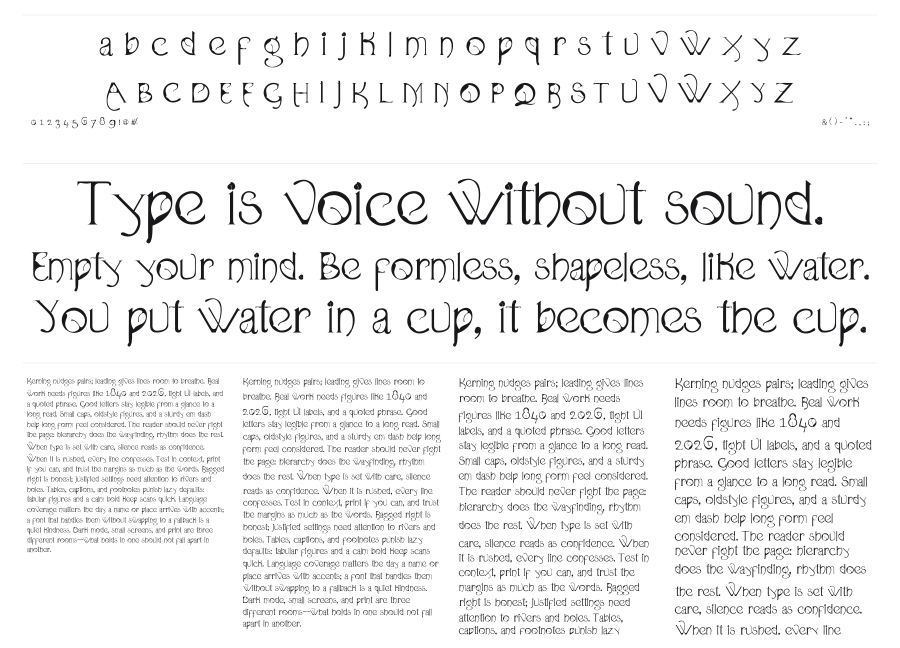 Organica 90 specimen sheet