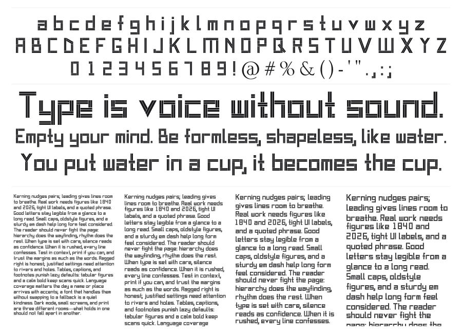 Two Draw World specimen sheet
