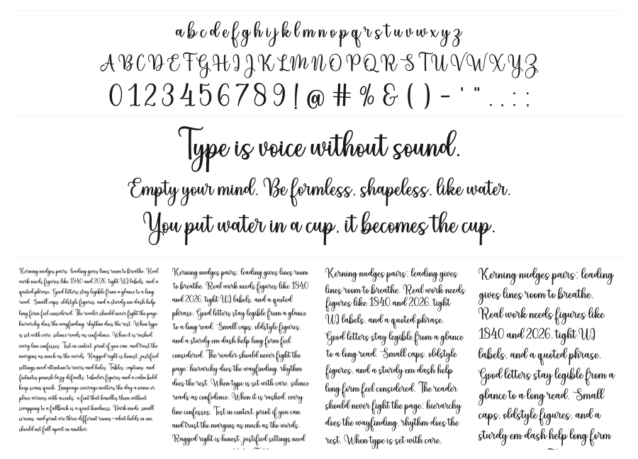 Glowing Shine specimen sheet