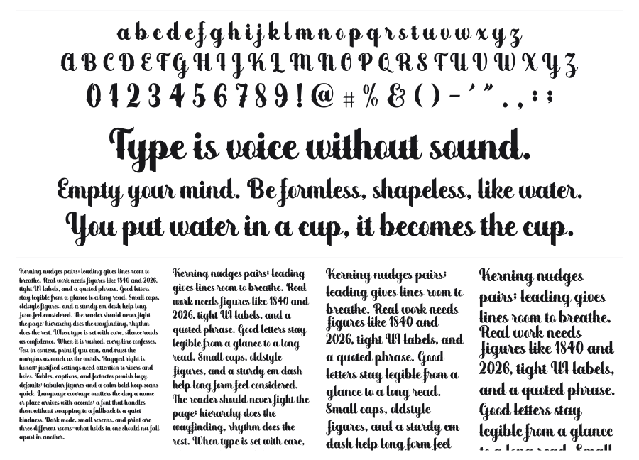 Blackblink specimen sheet