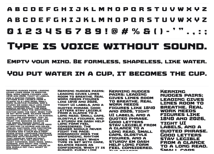 Sagu Exora specimen sheet