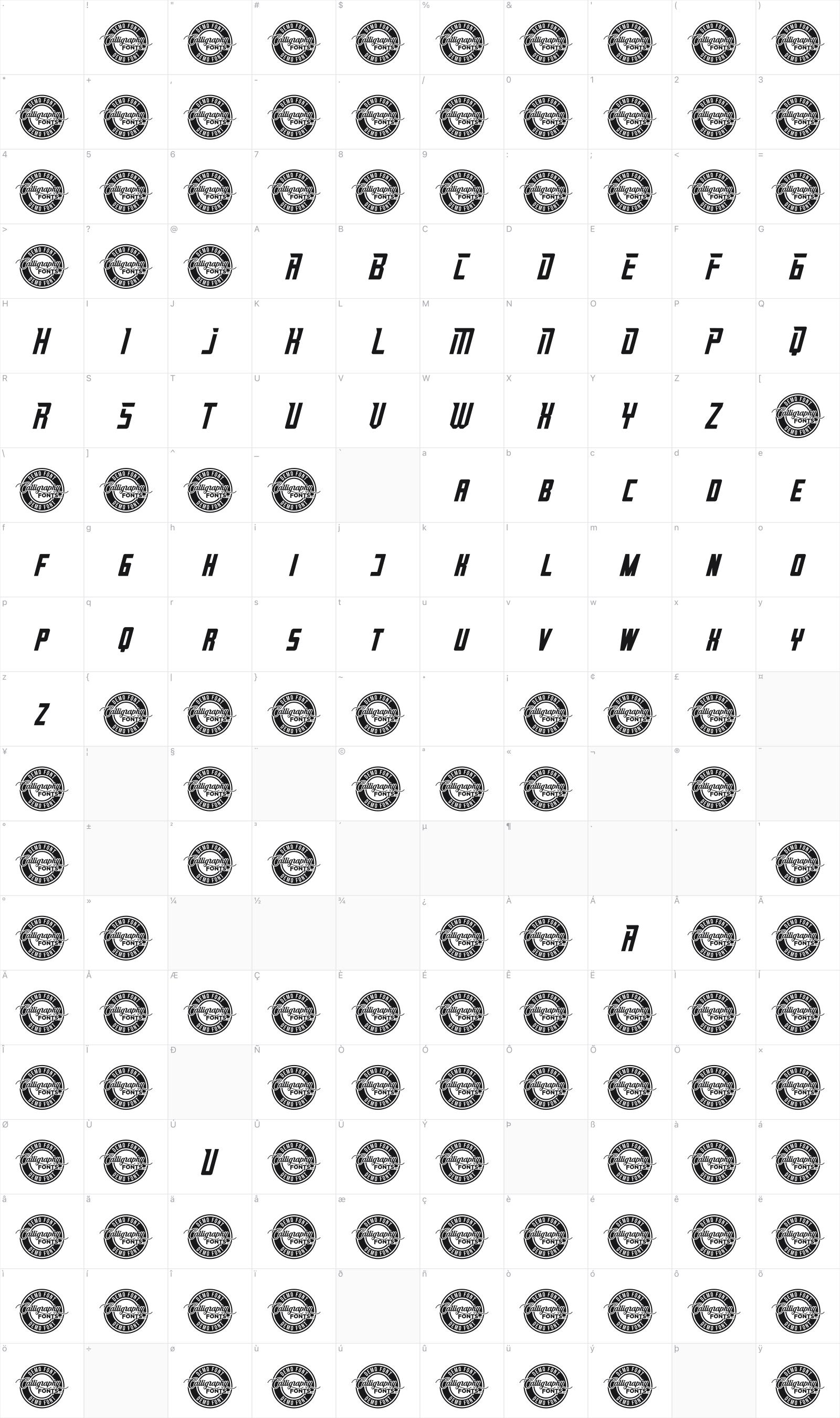 Patriotics glyph table