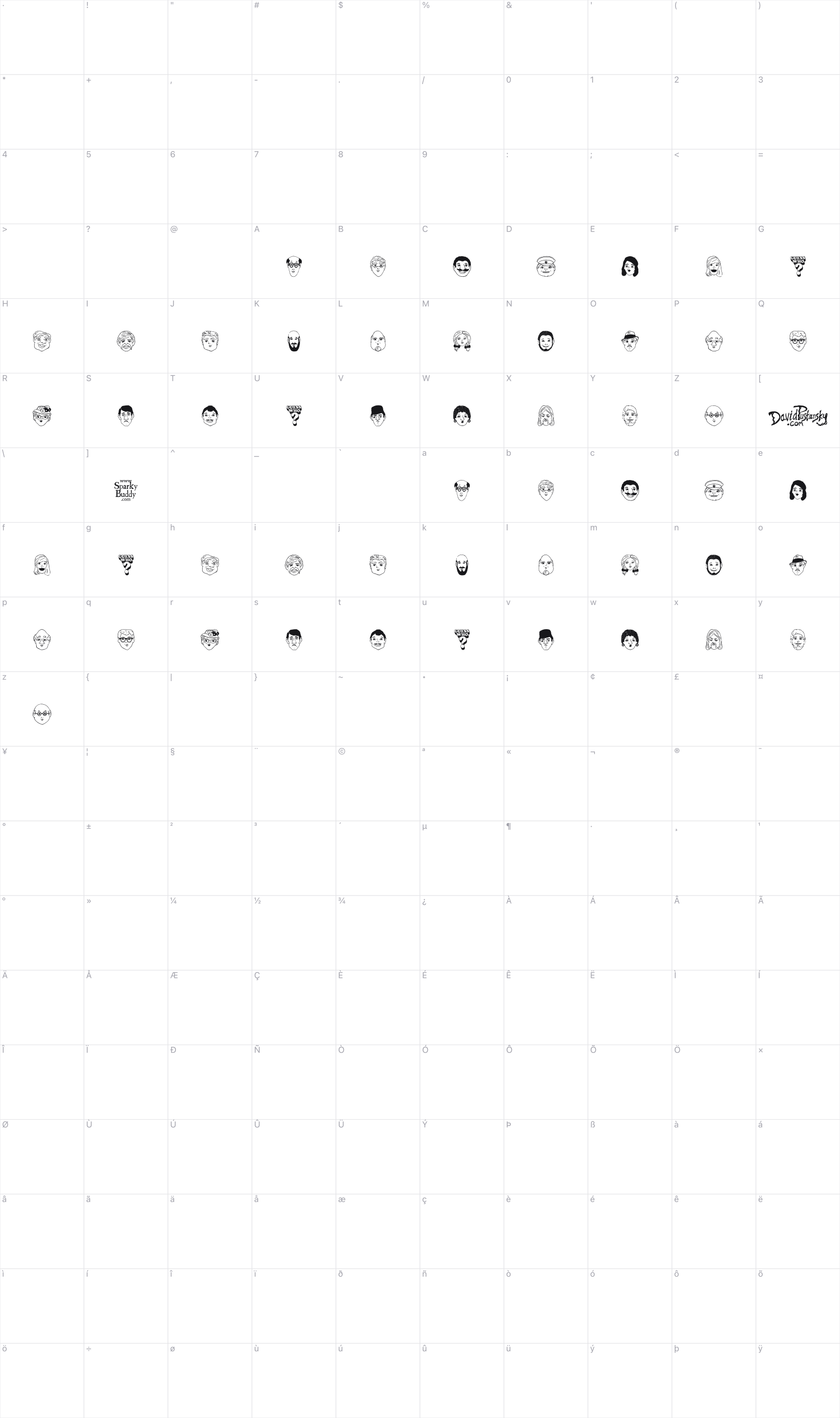 Guess Who glyph table
