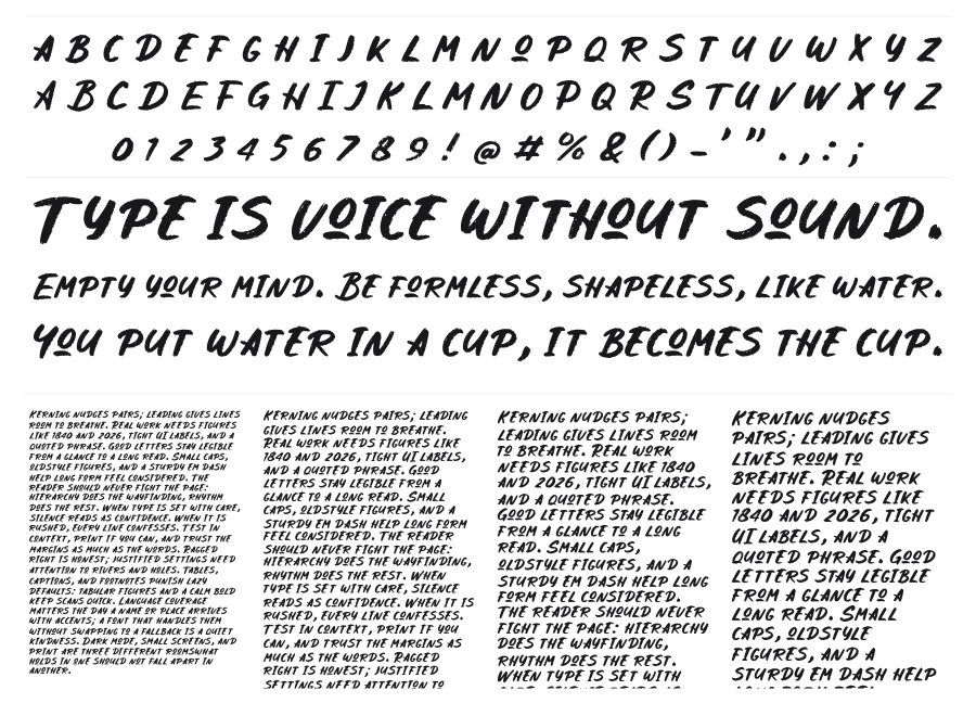Holygrave specimen sheet