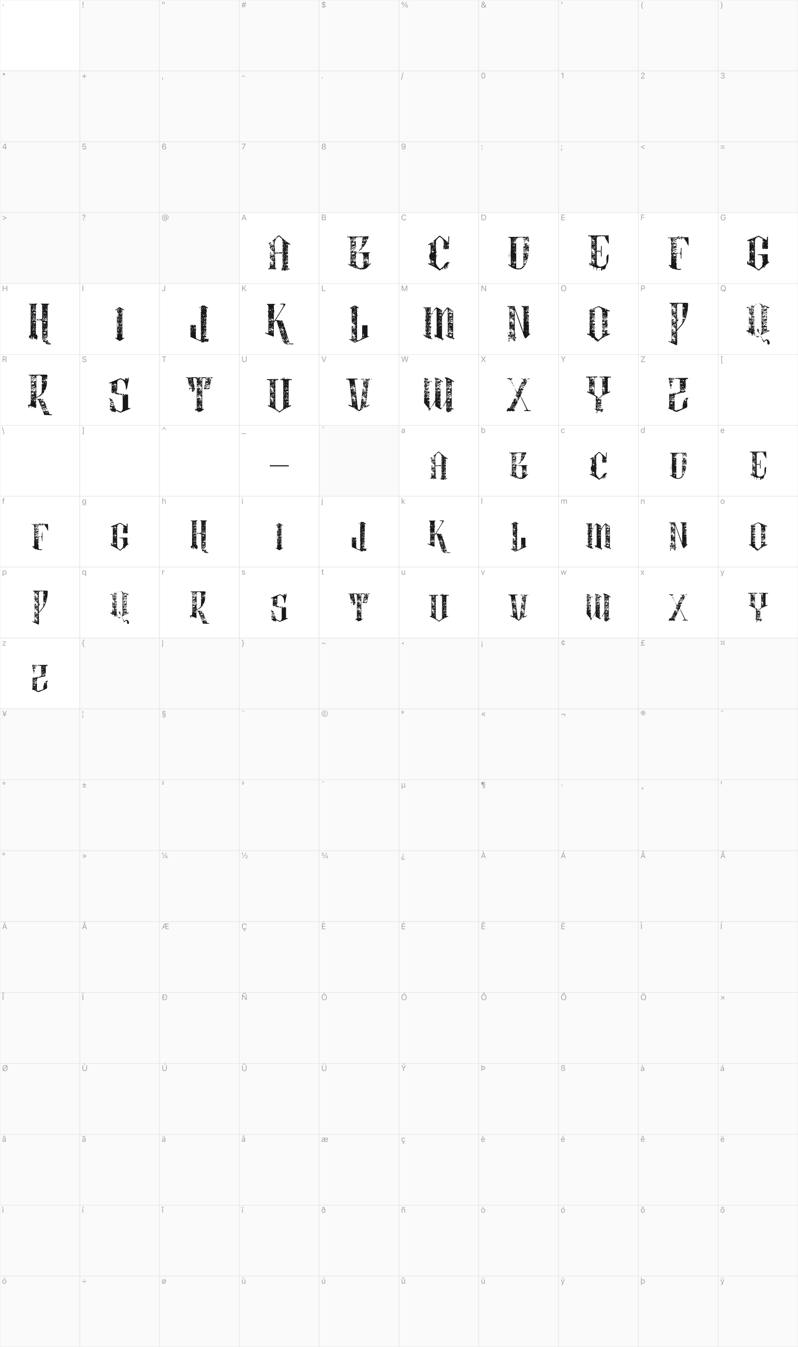 Vtks Lightness glyph table