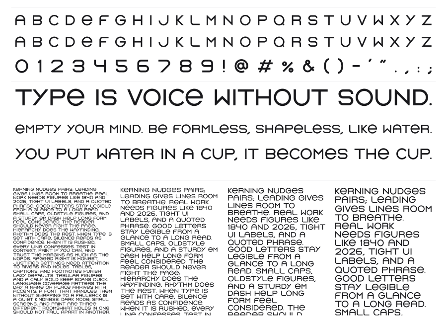 Onoma specimen sheet