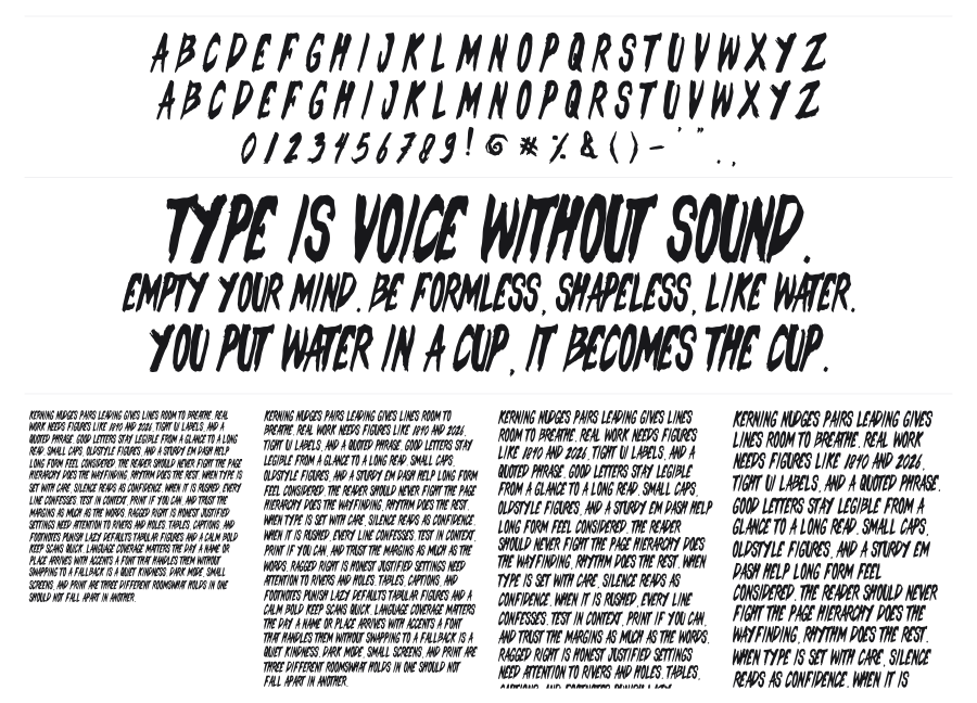 Splash Bleeding specimen sheet