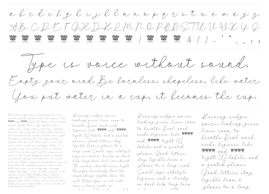 Our Infinity Love specimen sheet