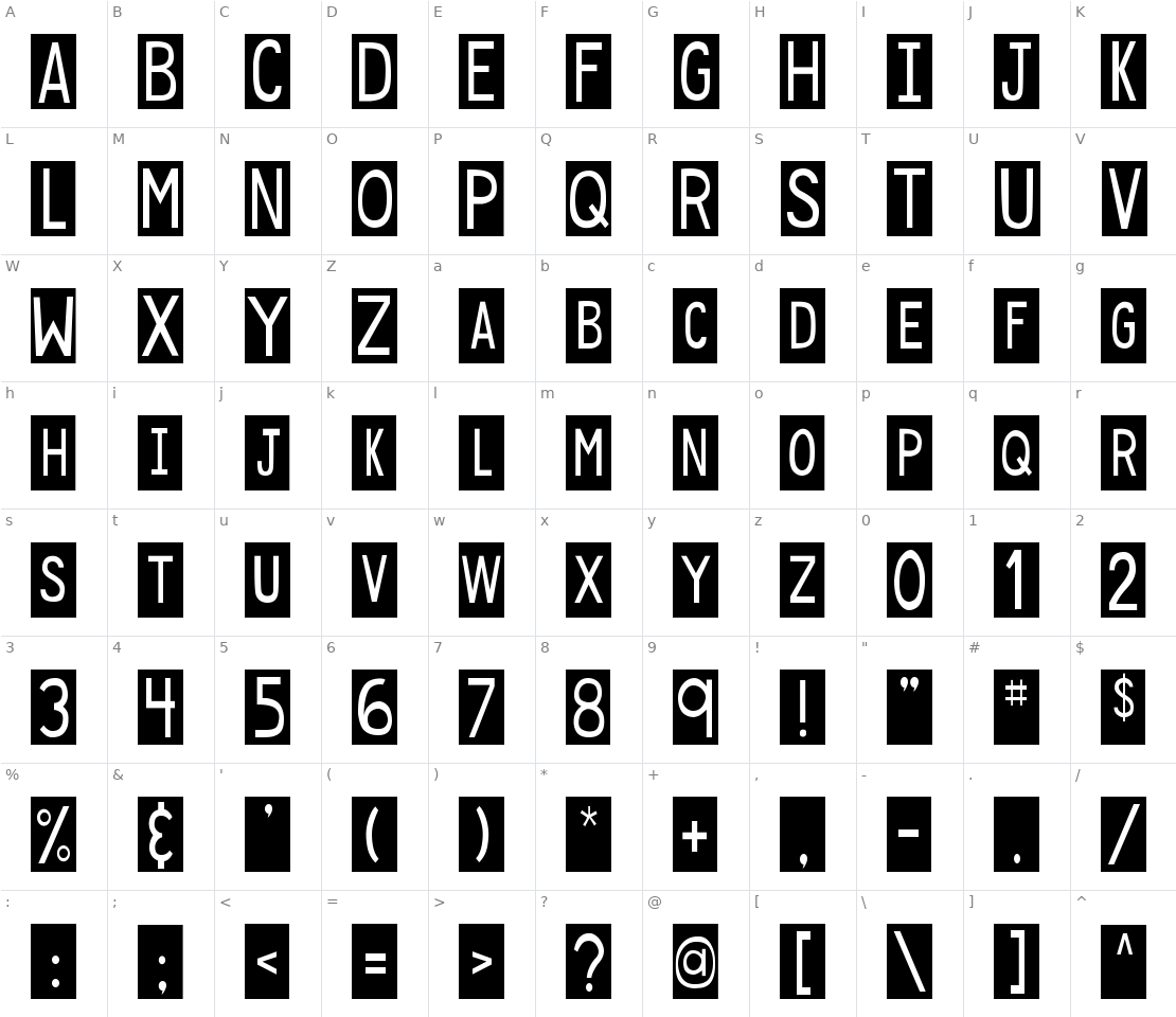 Character set for DJB Sticky Tape Labels