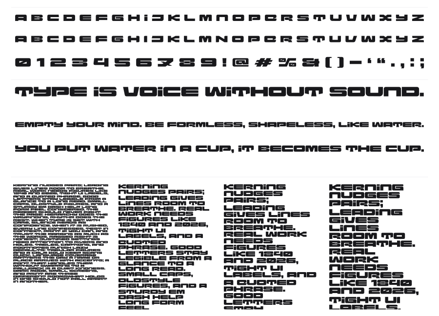 Orion Prime specimen sheet