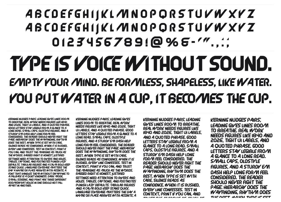 Translator specimen sheet