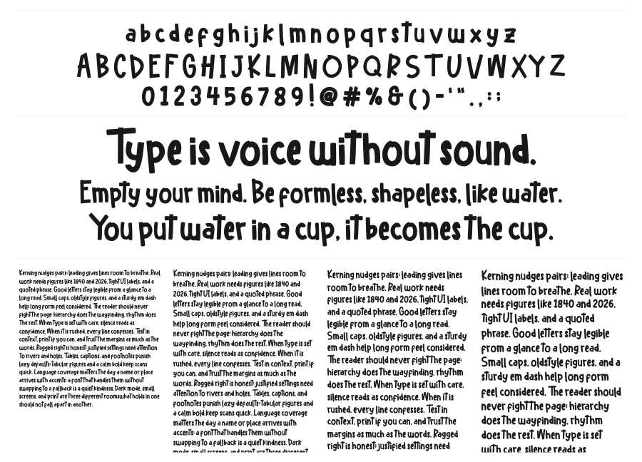 Hello FreeDay specimen sheet