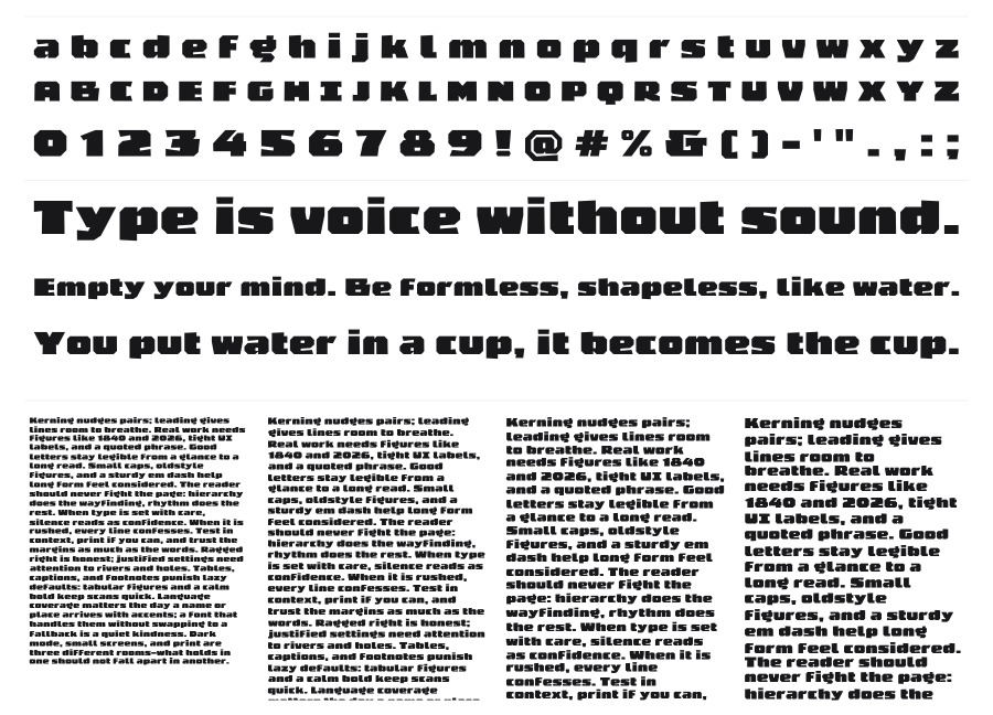 Kubots specimen sheet