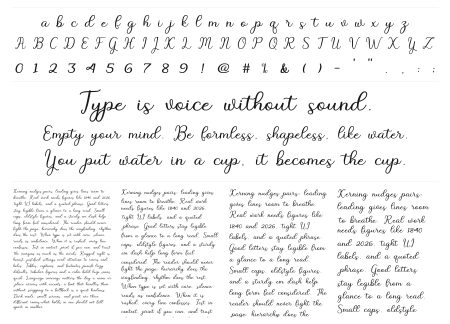 Beach Girl Script specimen sheet