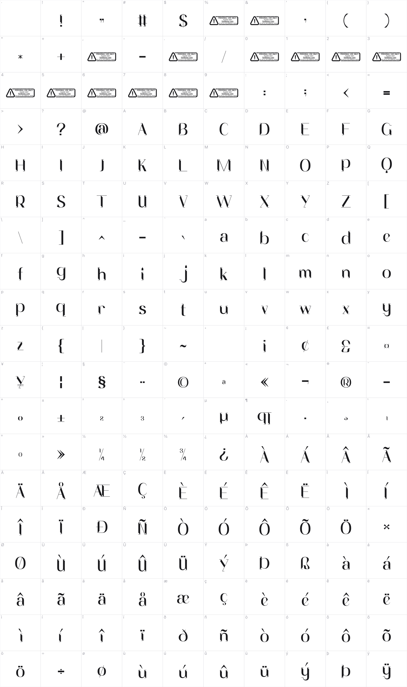 Flowza glyph table