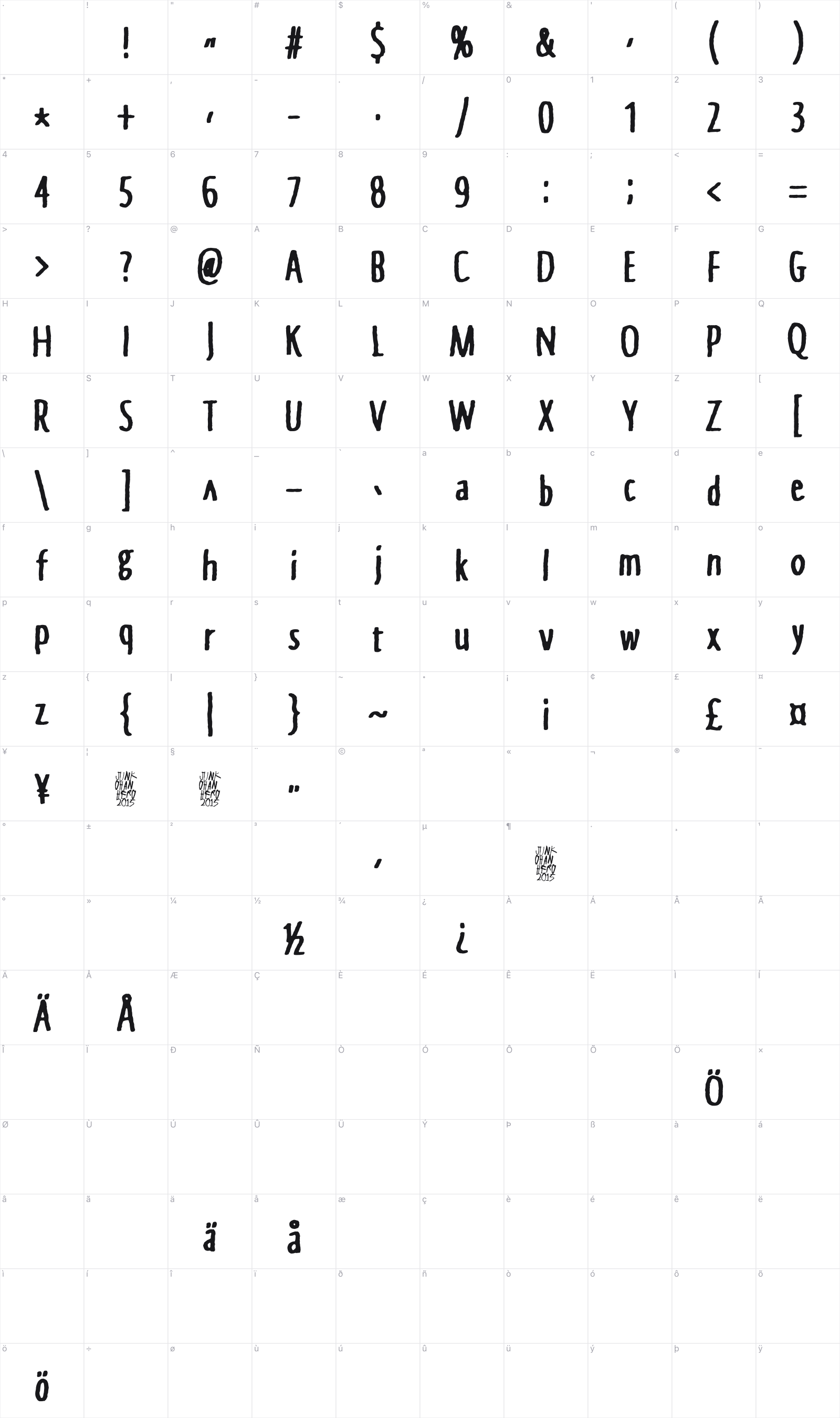 Instant Nirvana glyph table