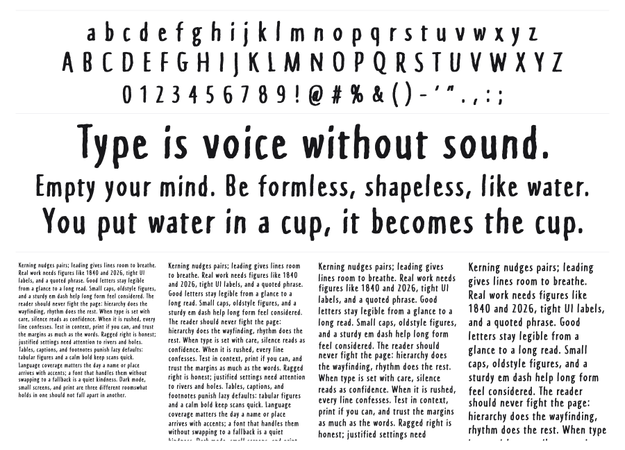 Instant Nirvana specimen sheet