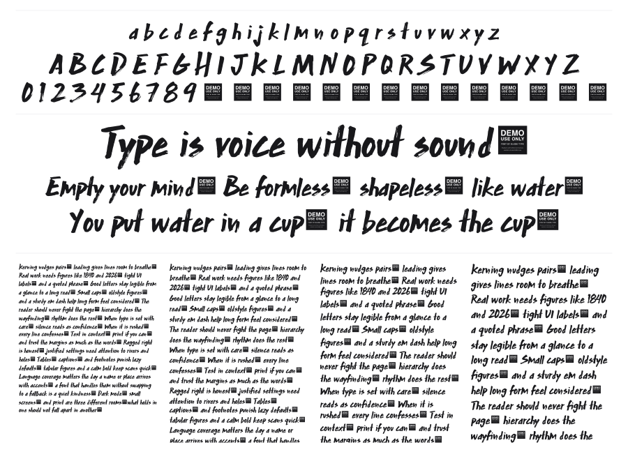 Extra Mile specimen sheet