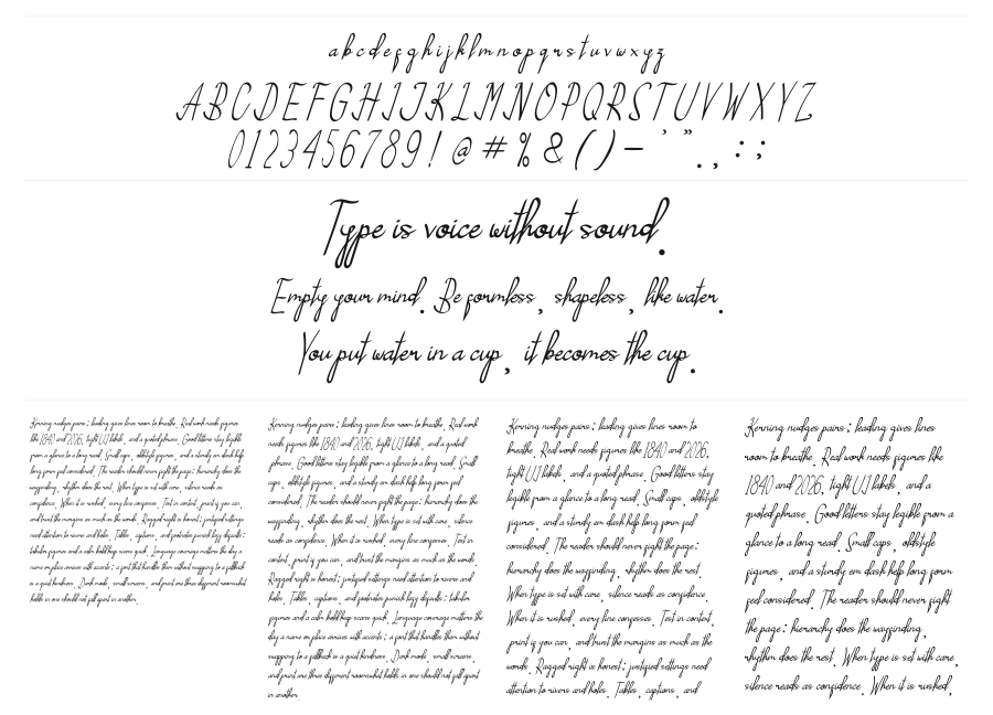 Ellando Script specimen sheet