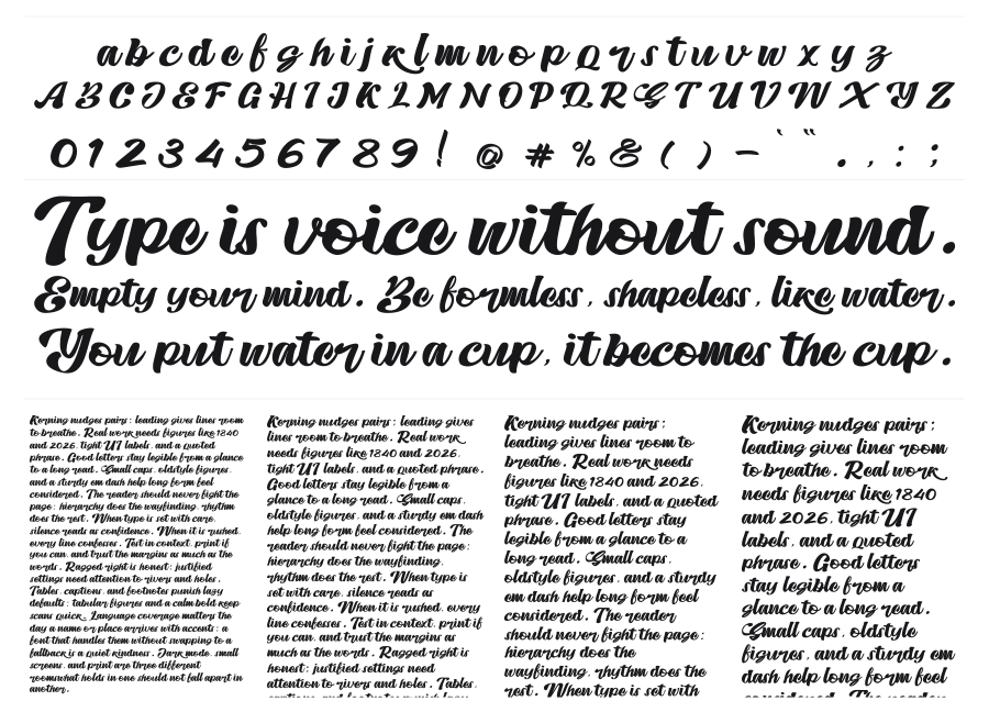 Skatter specimen sheet