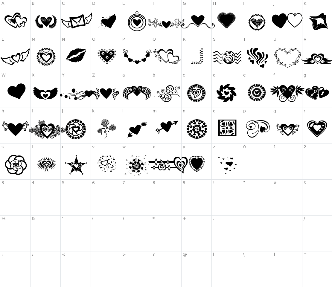 Character set for Sexy Rexy Smitten