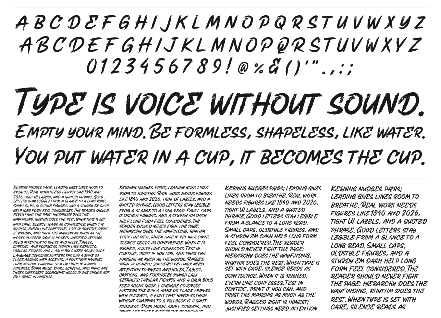 Rushwell specimen sheet