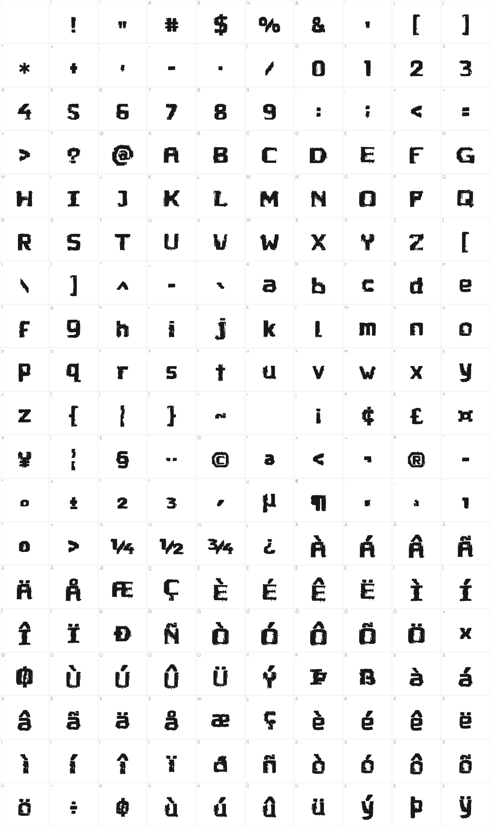 zai Greenwashing Glitch glyph table