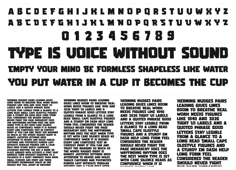 Gameria specimen sheet