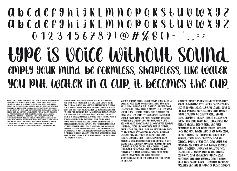 Thick Line specimen sheet