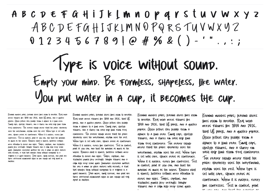 Goodnight specimen sheet