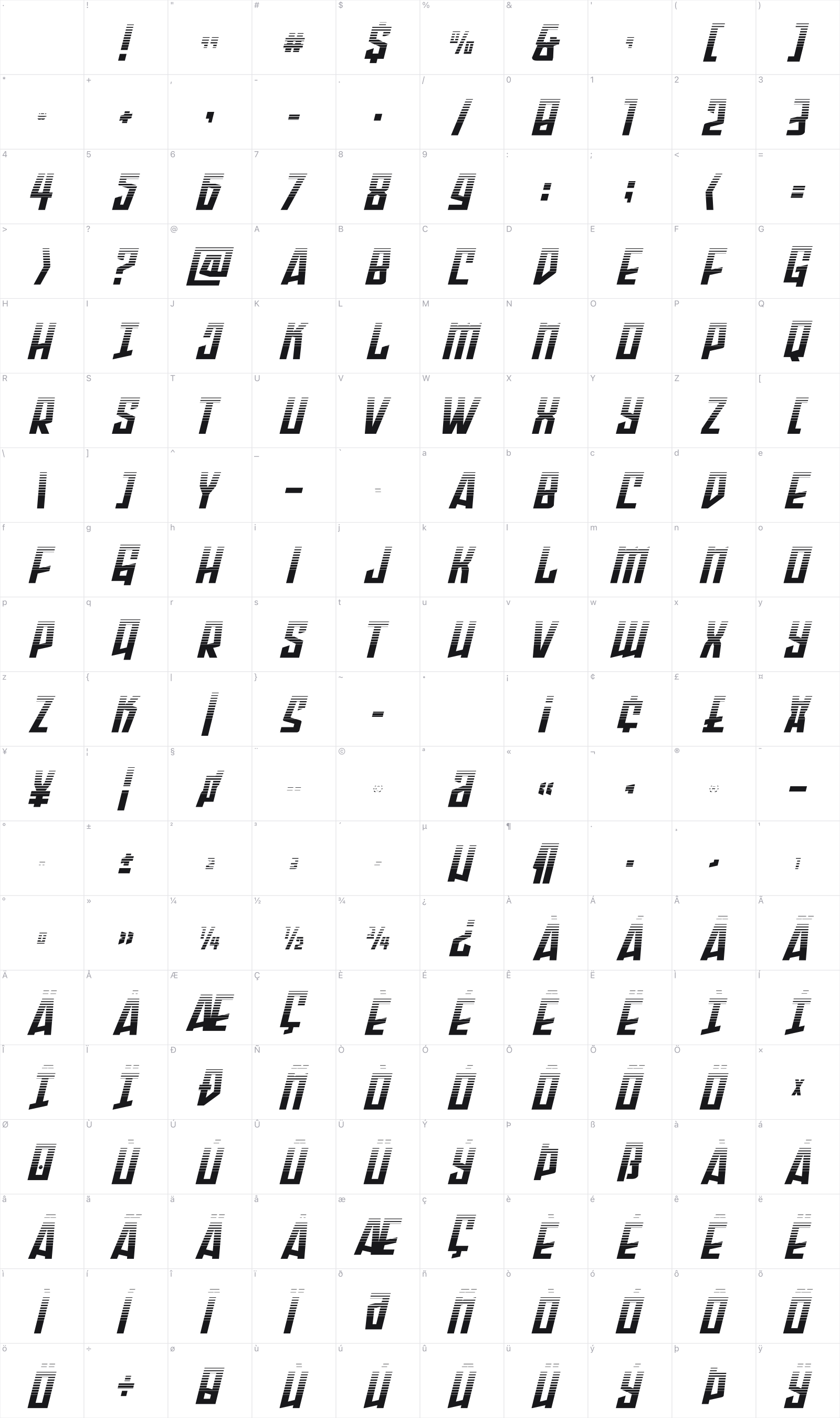 Splashpoint glyph table