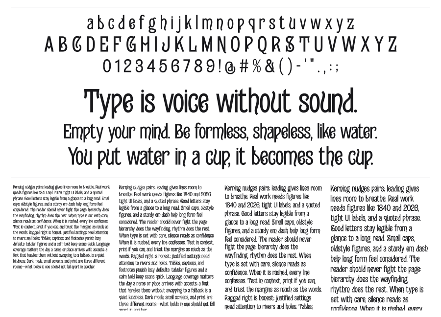 Gildabeth specimen sheet
