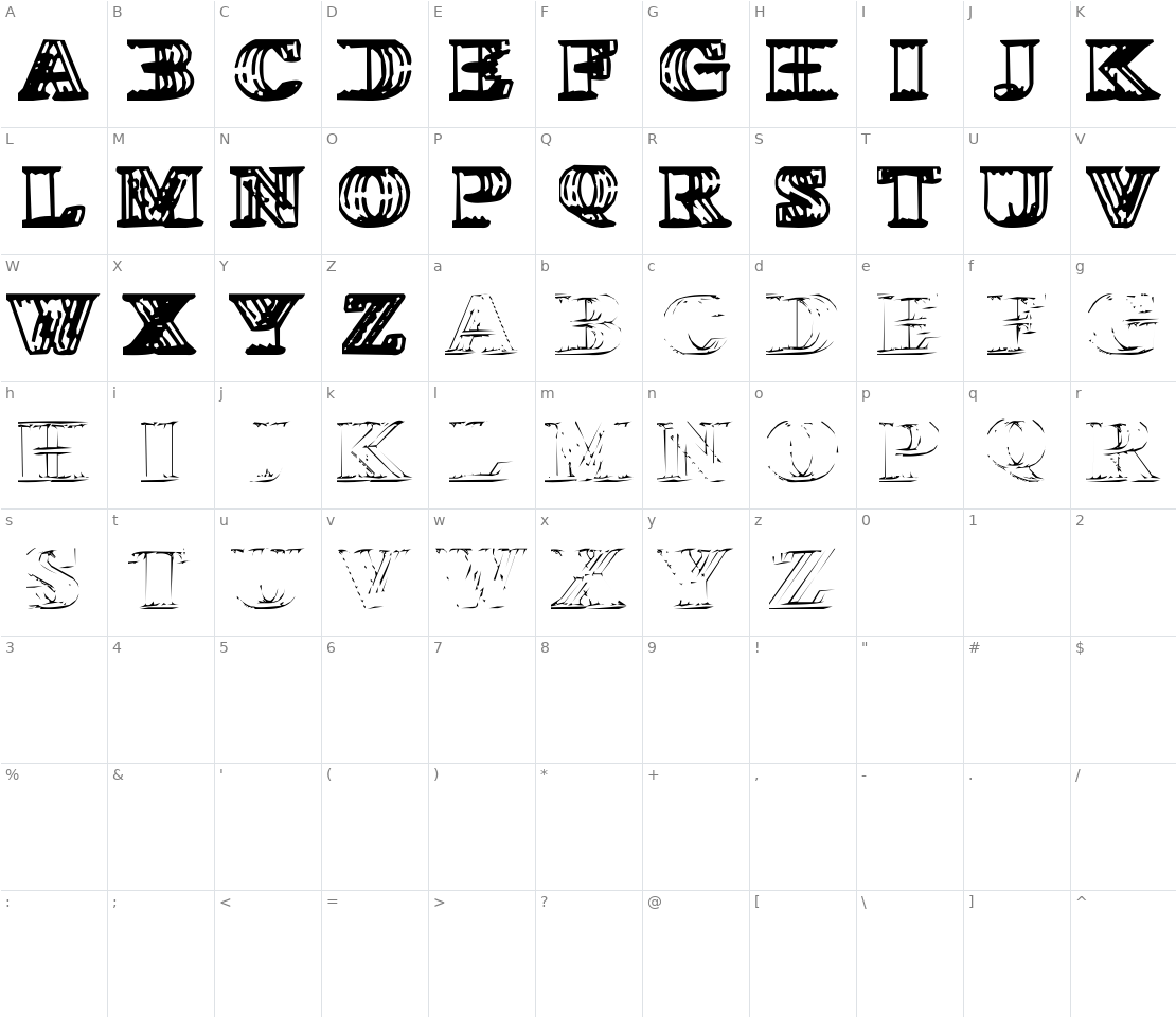 Character set for Wireframe Davenport