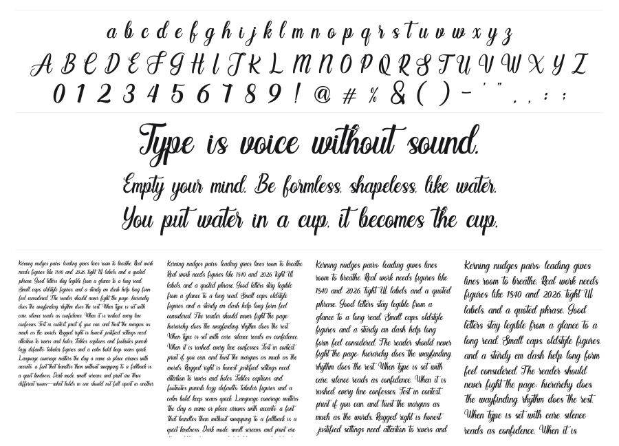 Angelia specimen sheet